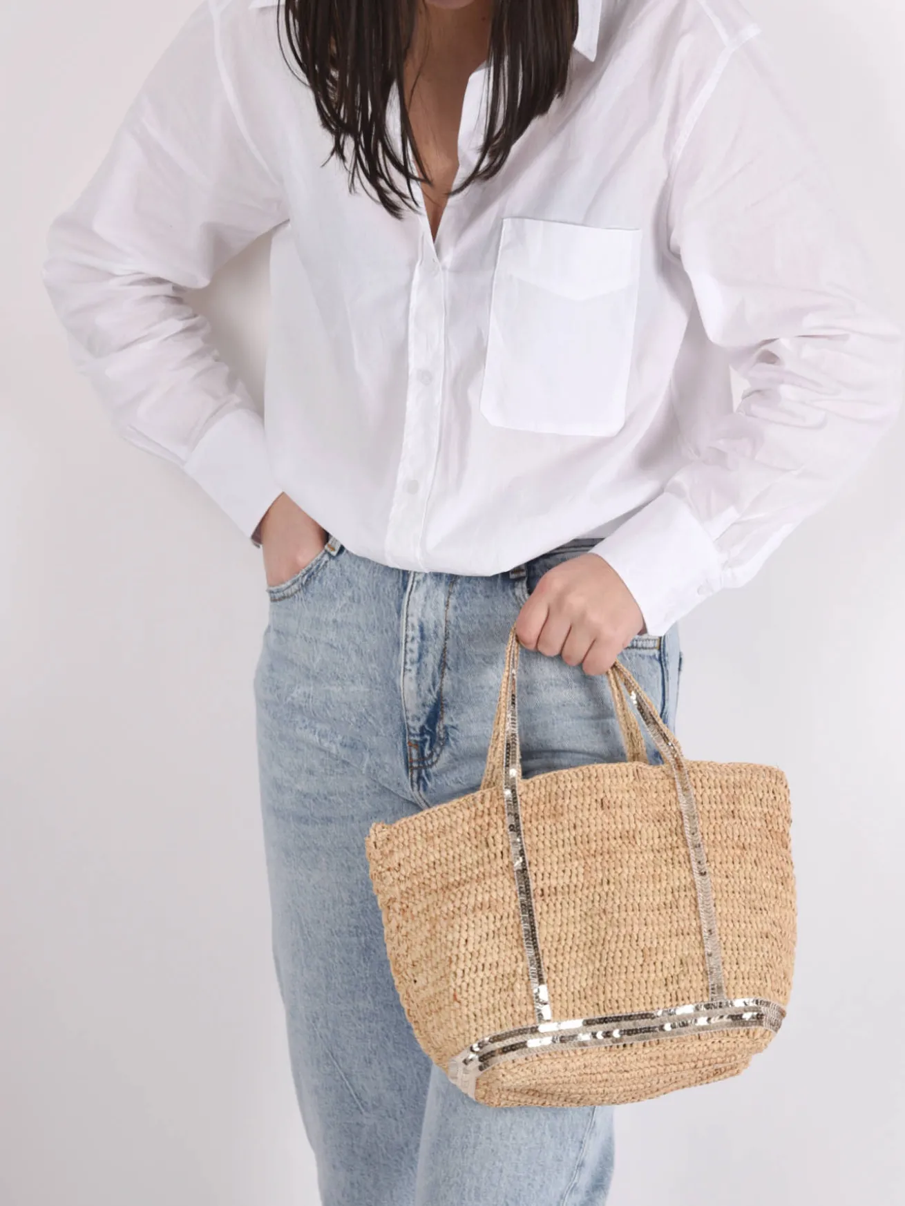 Sac à main Le Cabas raffia et paillettes VANESSA BRUNO