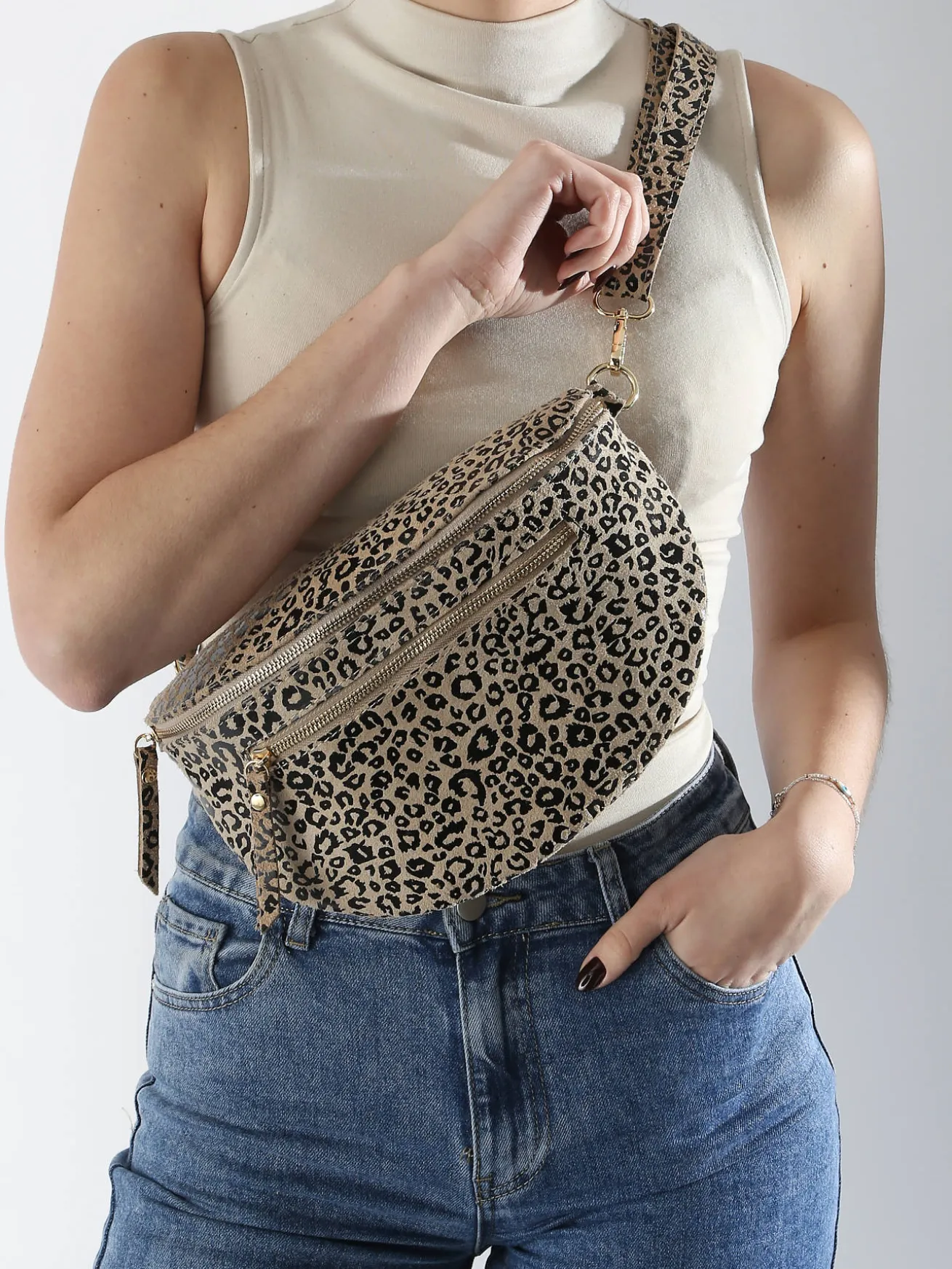 Sac banane Velvet Leopardo cuir MILANO