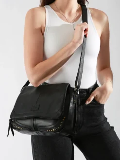 Sac bandoulière Glam eyelet cuir BASILIC PEPPER