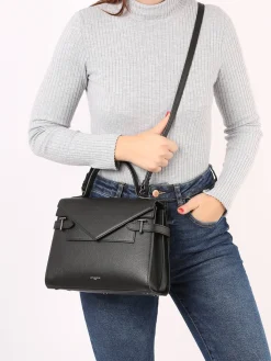 Sac bandoulière M double rabat Emilie cuir grainé LE TANNEUR