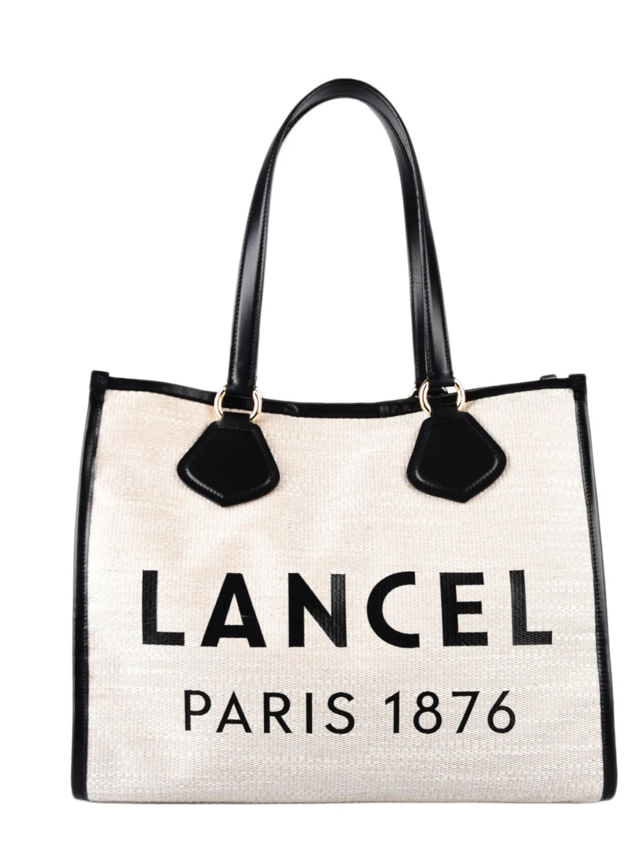 Sac Cabas d'été toile de jute et cuir LANCEL