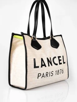 Sac Cabas d'été toile de jute et cuir LANCEL