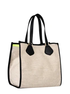 Sac Cabas d'été toile de jute et cuir LANCEL