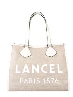 Sac Cabas d'été toile de jute et cuir LANCEL
