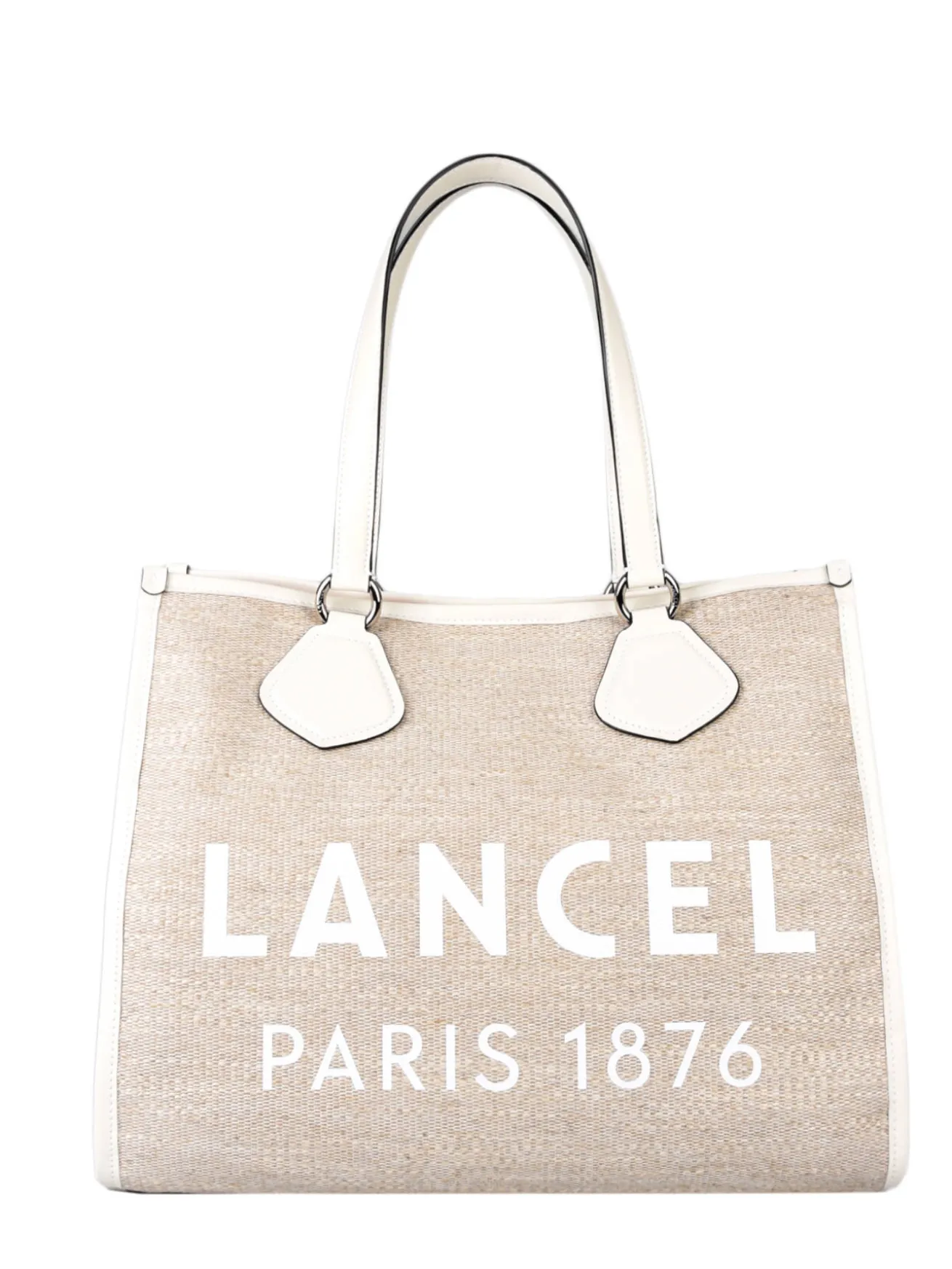 Sac Cabas d'été toile de jute et cuir LANCEL