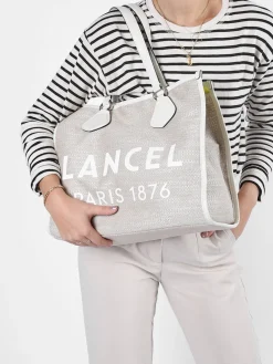 Sac Cabas d'été toile de jute et cuir LANCEL