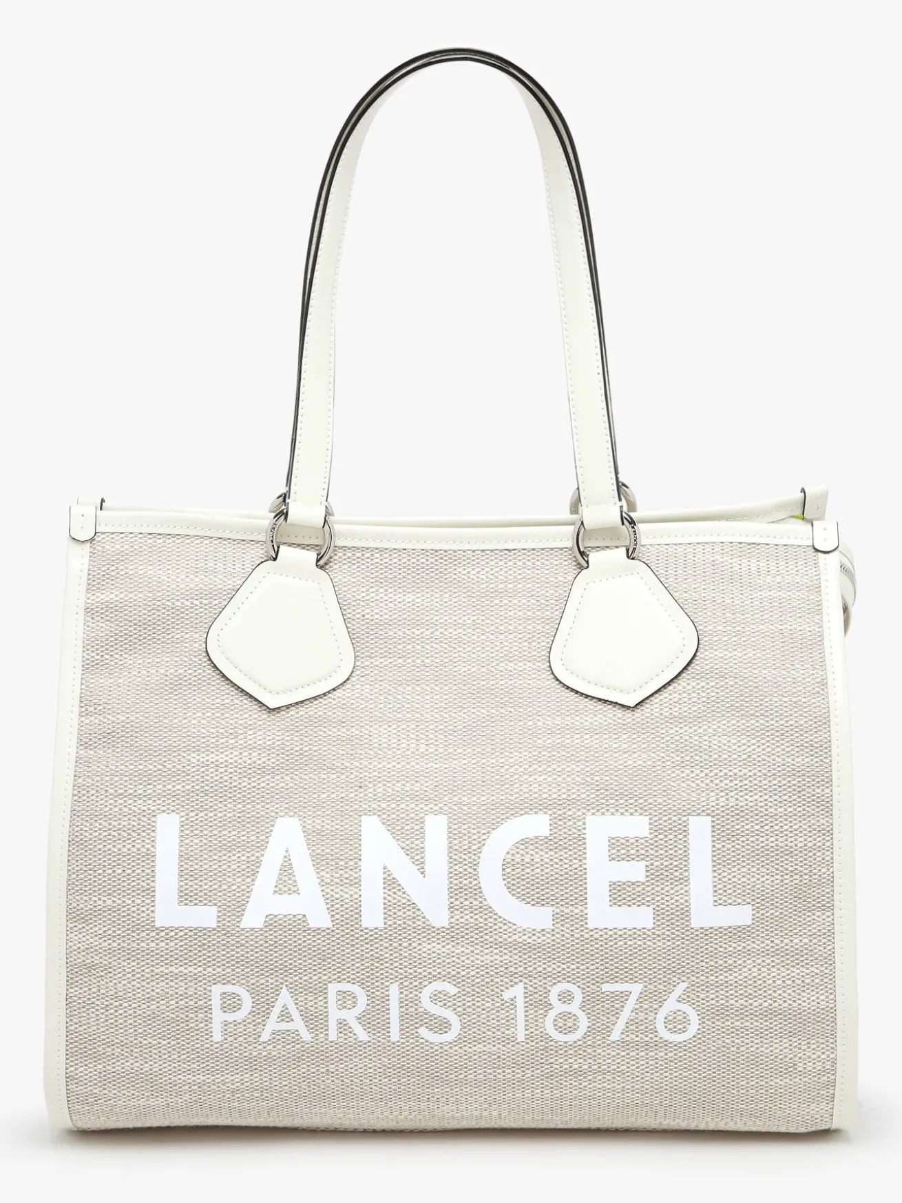 Sac Cabas d'été zippé toile de jute et cuir LANCEL
