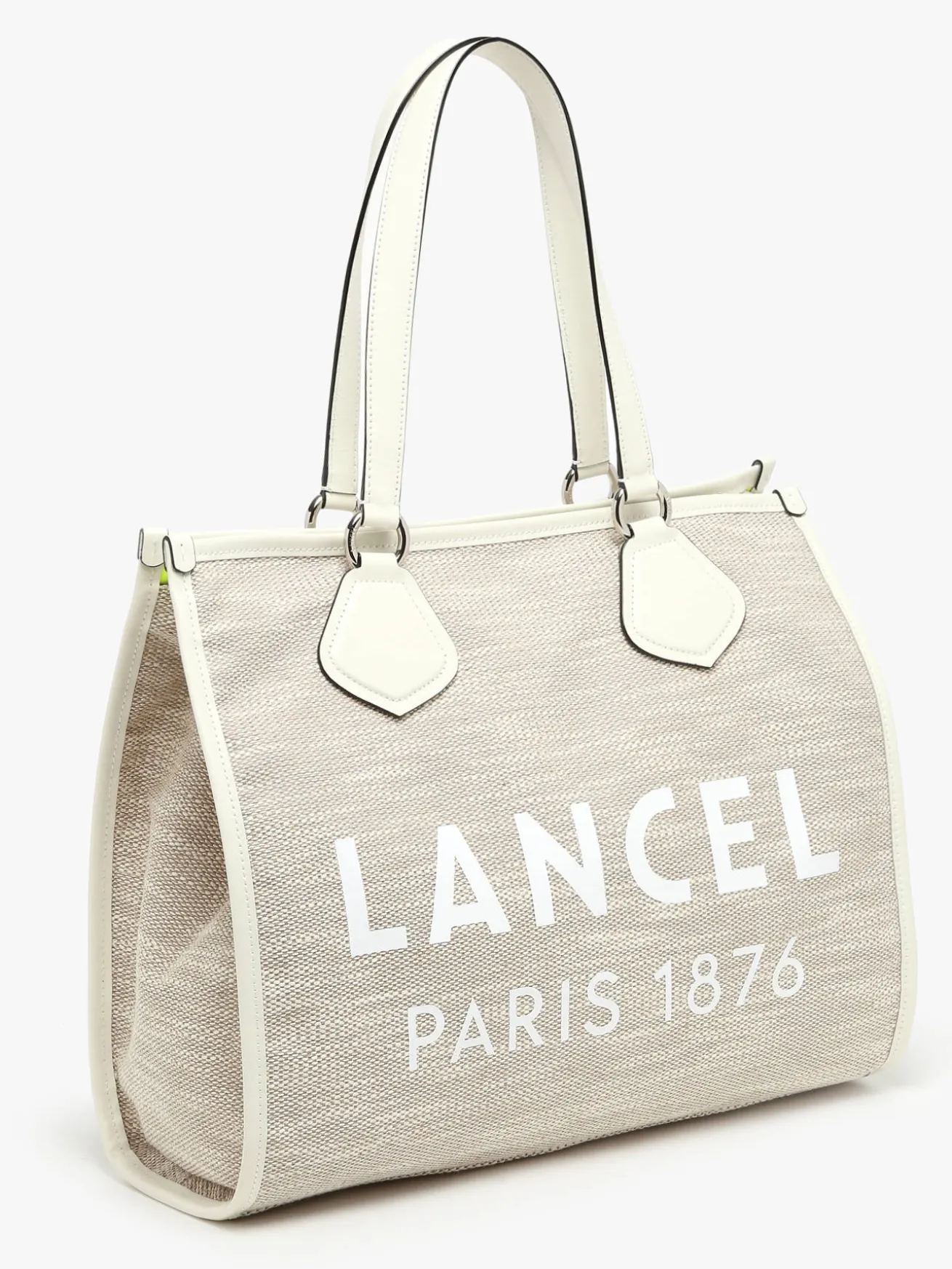Sac Cabas d'été zippé toile de jute et cuir LANCEL