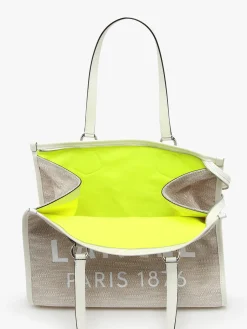 Sac Cabas d'été zippé toile de jute et cuir LANCEL