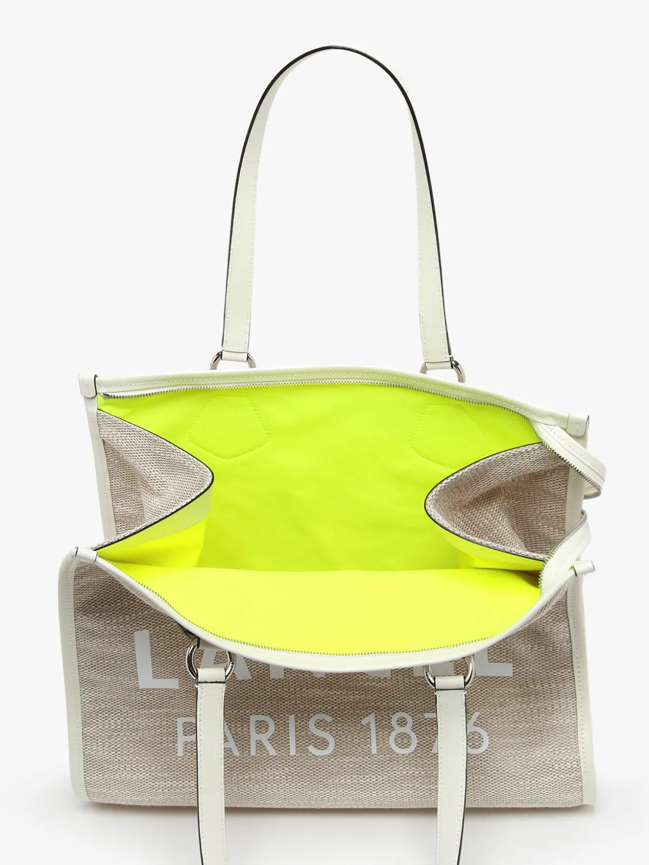 Sac Cabas d'été zippé toile de jute et cuir LANCEL