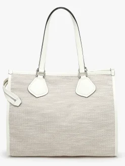 Sac Cabas d'été zippé toile de jute et cuir LANCEL