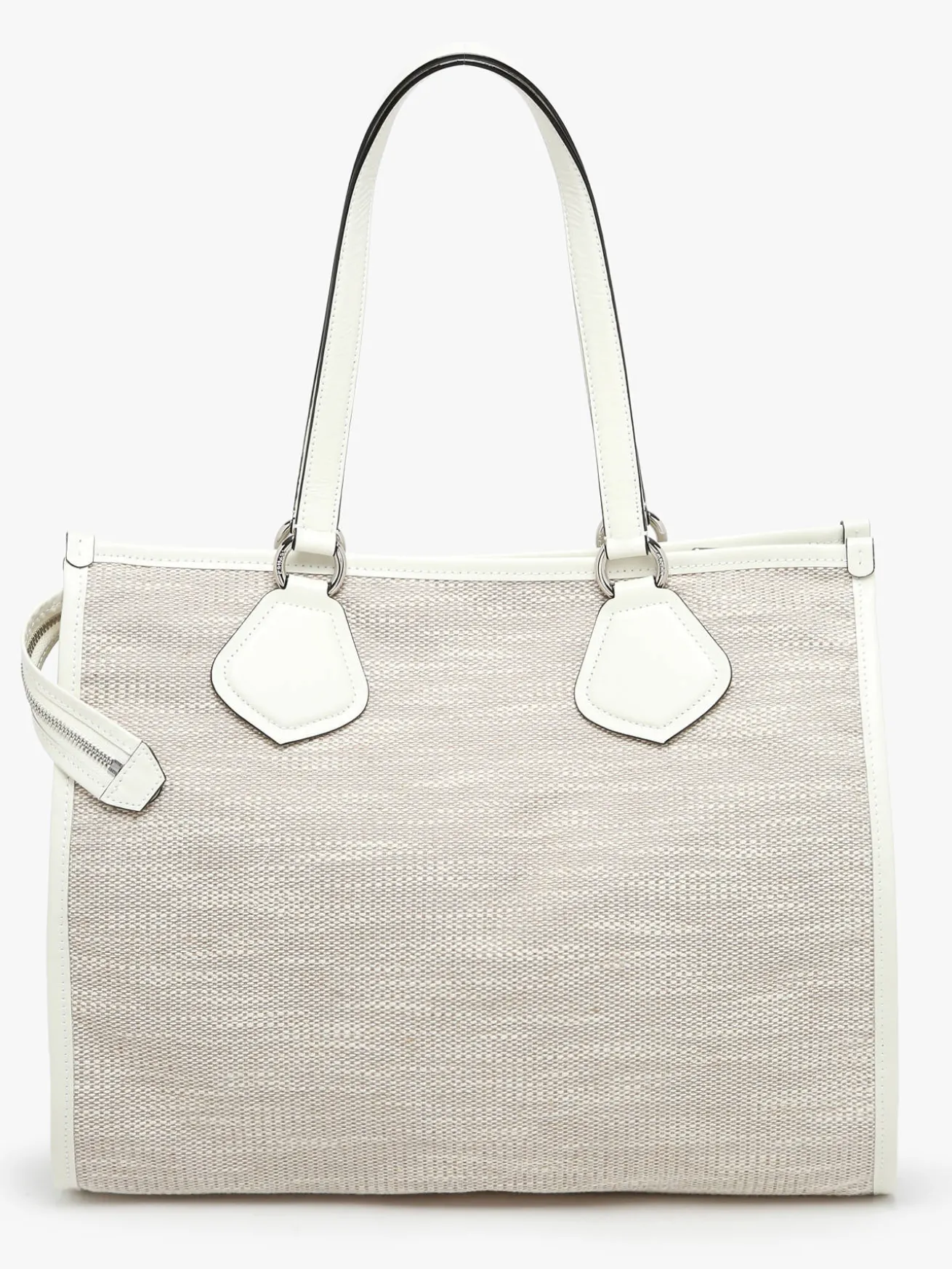 Sac Cabas d'été zippé toile de jute et cuir LANCEL