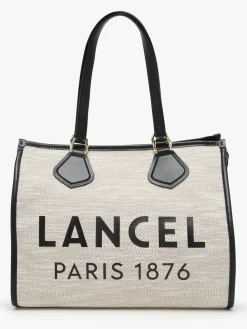 Sac Cabas d'été zippé toile de jute et cuir LANCEL