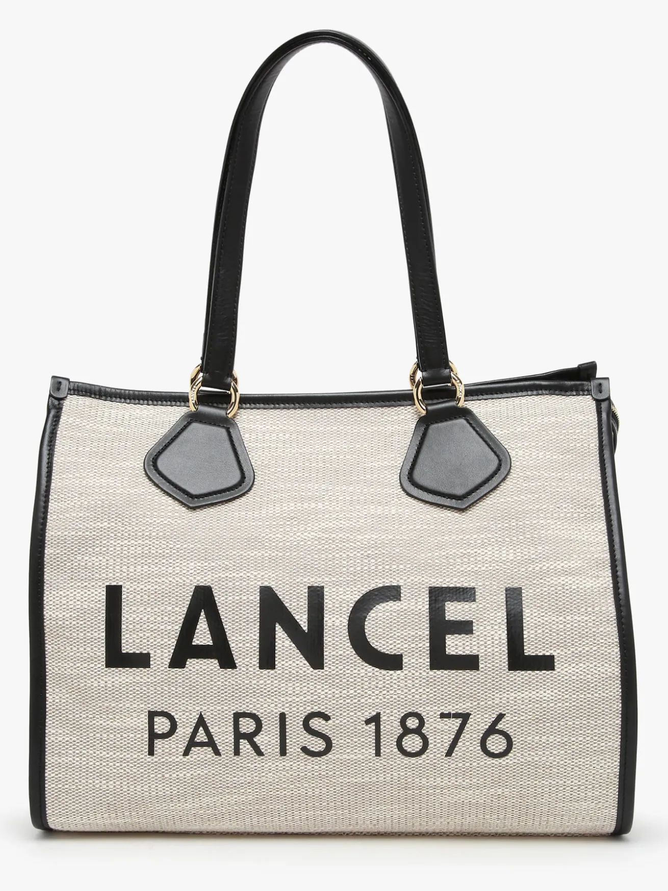 Sac Cabas d'été zippé toile de jute et cuir LANCEL