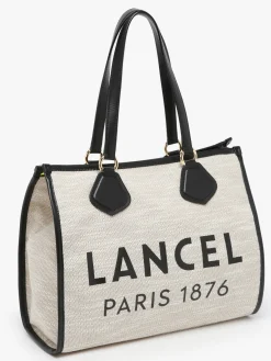 Sac Cabas d'été zippé toile de jute et cuir LANCEL