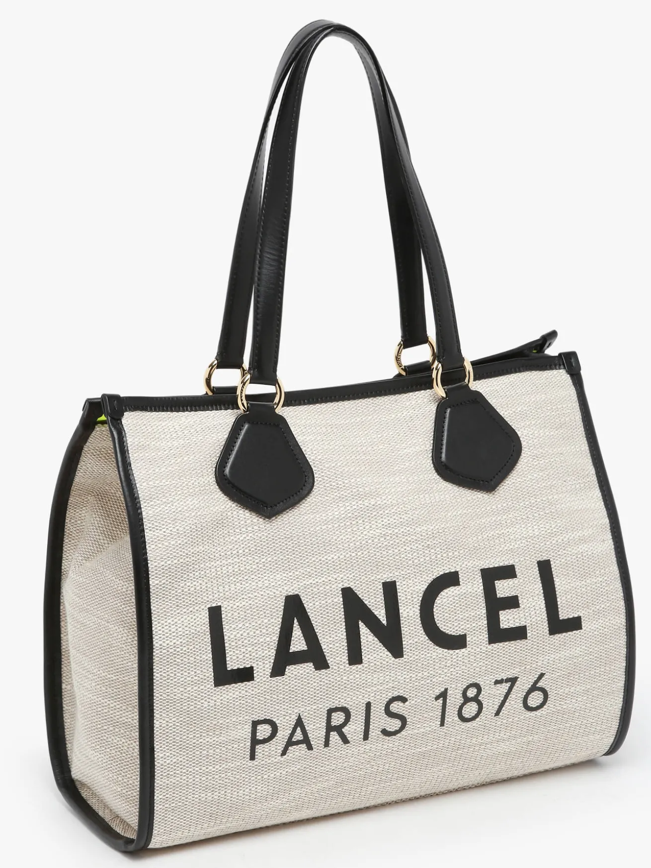 Sac Cabas d'été zippé toile de jute et cuir LANCEL