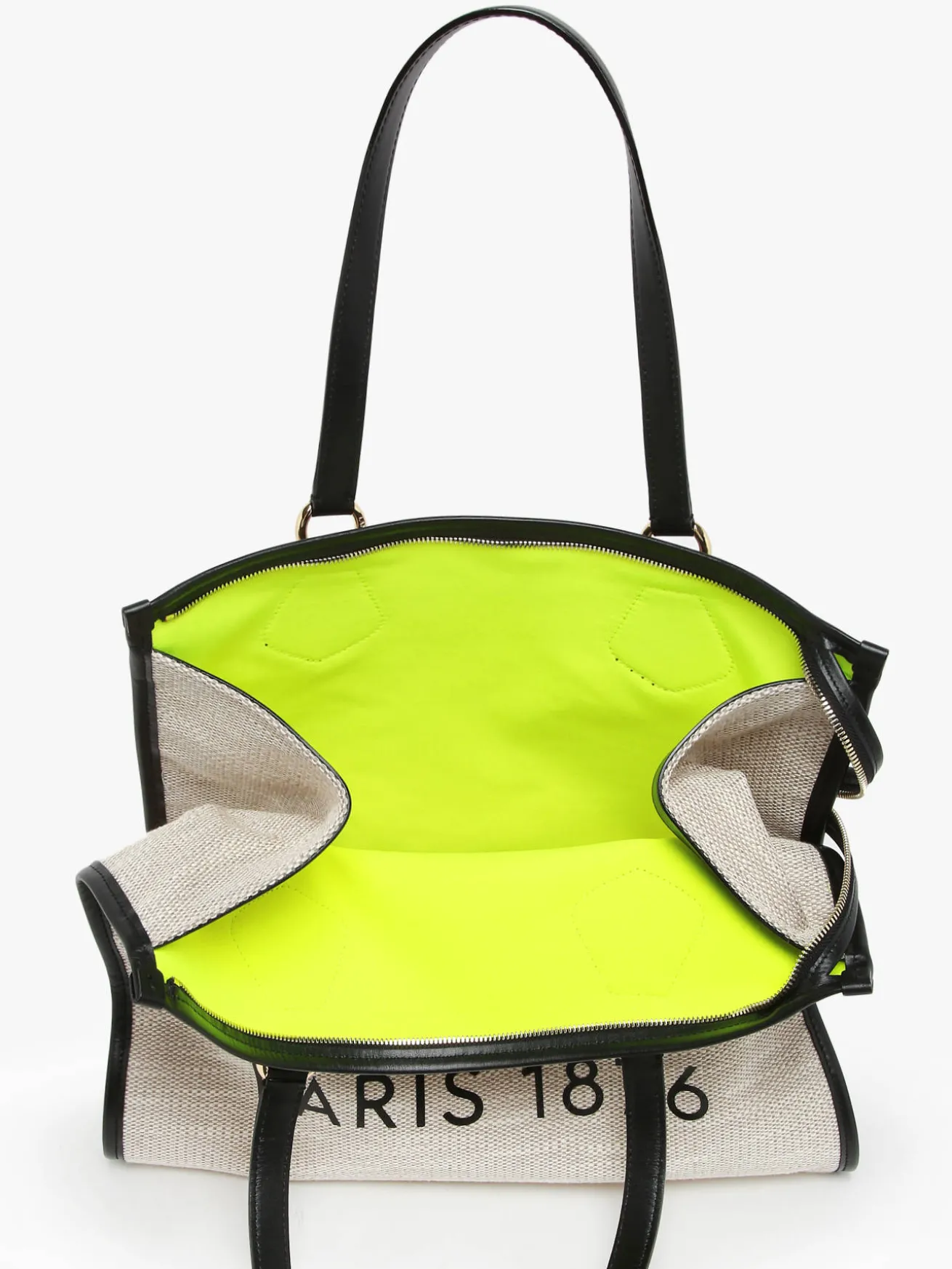 Sac Cabas d'été zippé toile de jute et cuir LANCEL
