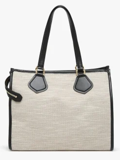 Sac Cabas d'été zippé toile de jute et cuir LANCEL