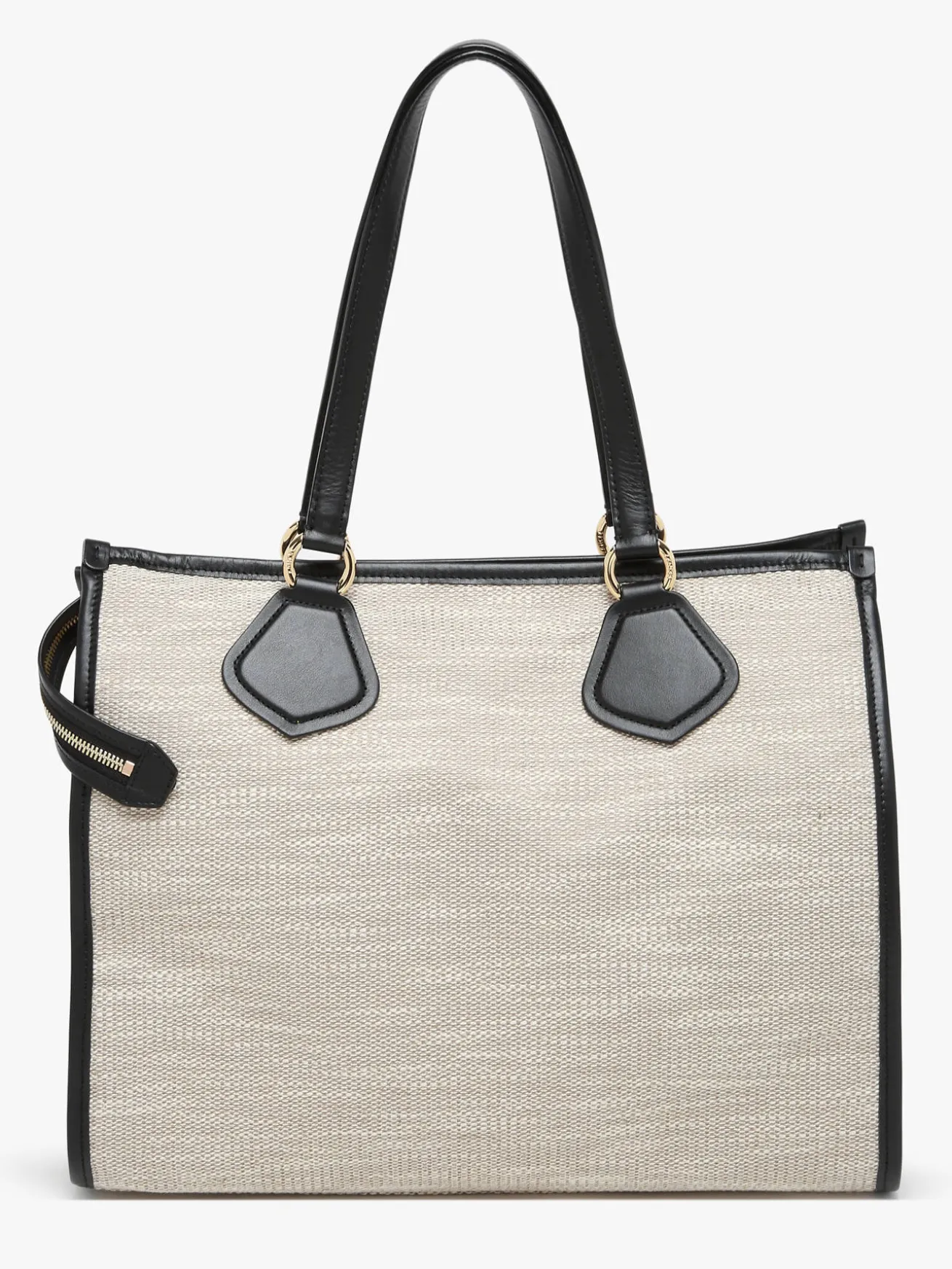 Sac Cabas d'été zippé toile de jute et cuir LANCEL