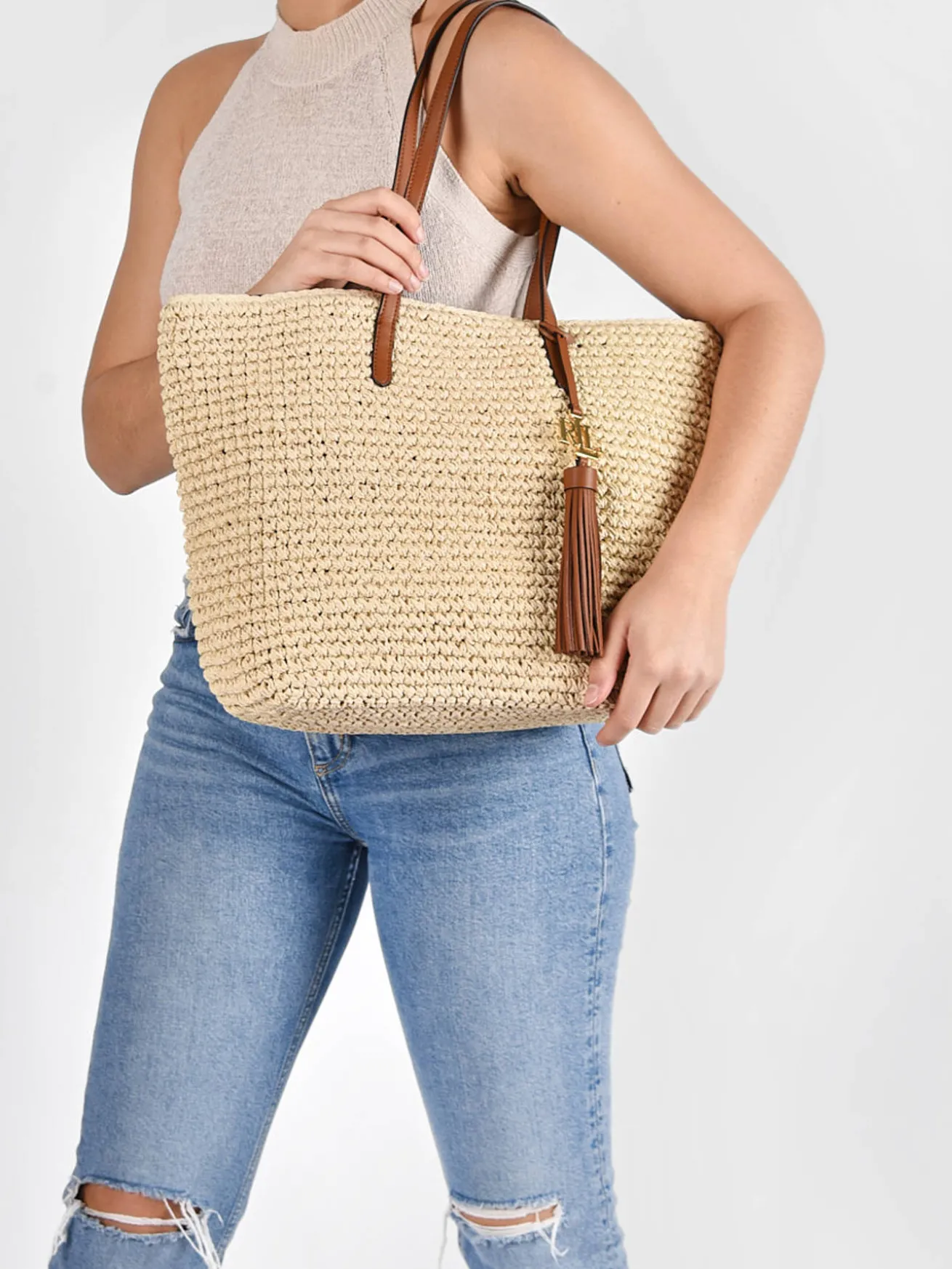 Sac cabas Whitney en paille crochetée LAUREN RALPH LAUREN