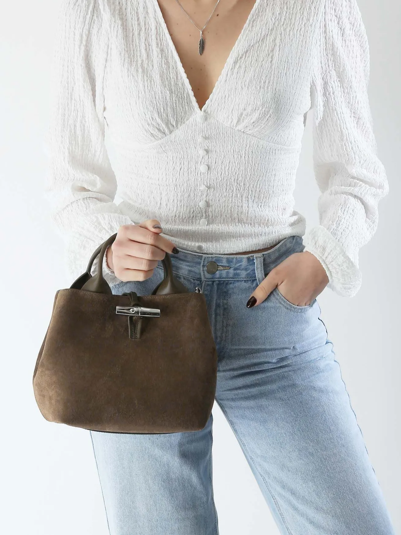 Sac porté main Le roseau velvet cuir LONGCHAMP