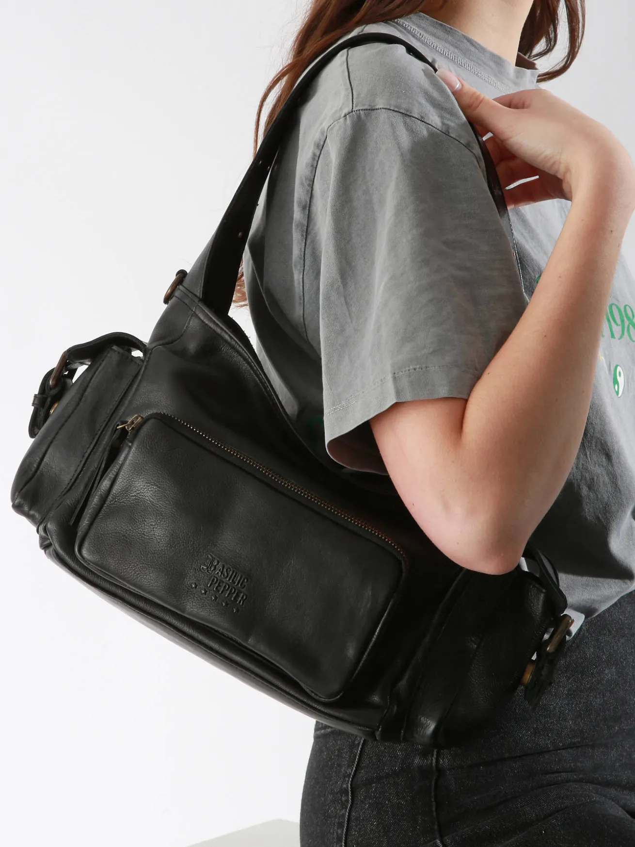 Sac porté épaule Cargo cuir BASILIC PEPPER