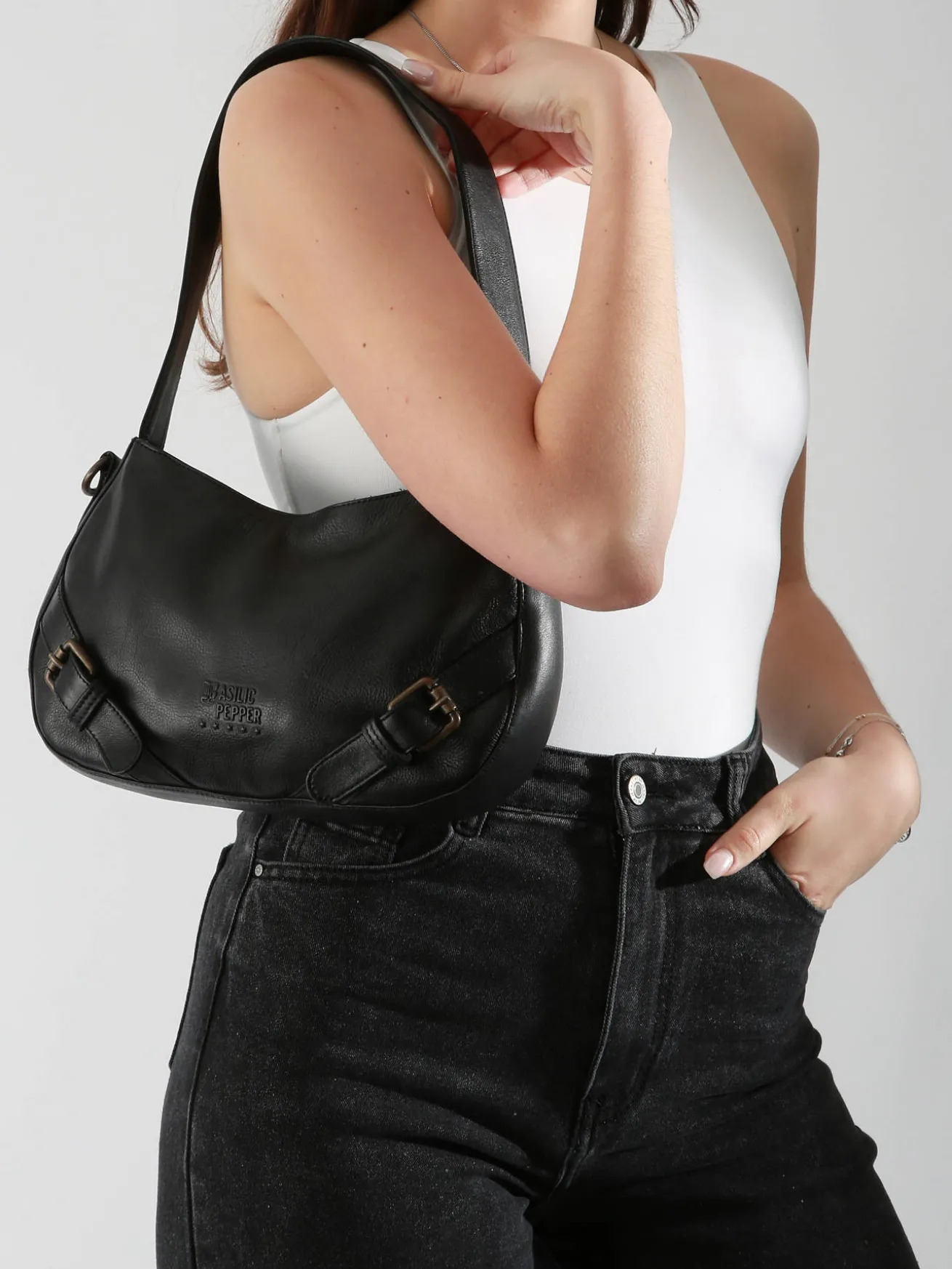 Sac porté épaule Strappy cuir BASILIC PEPPER