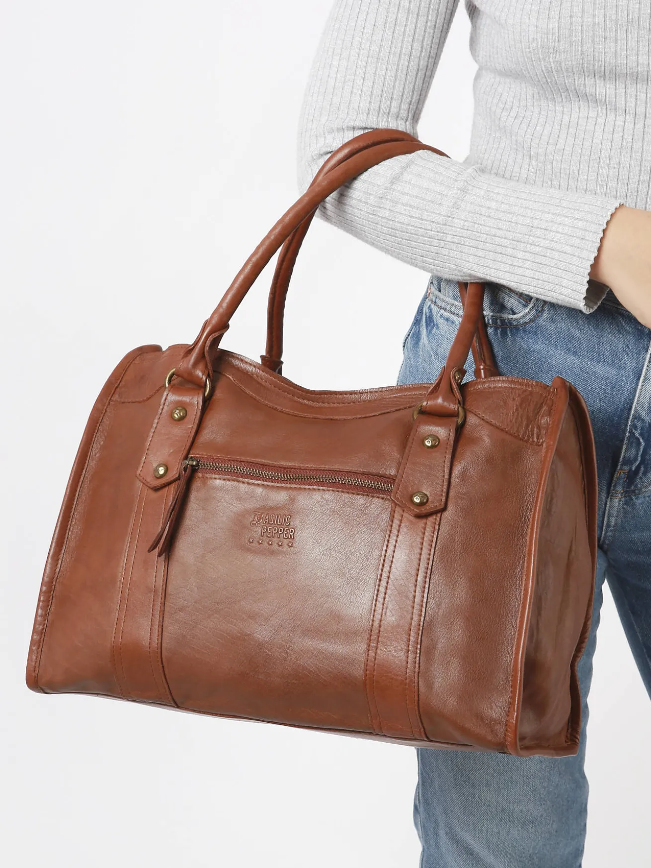 Sac Shopping Cow cuir BASILIC PEPPER