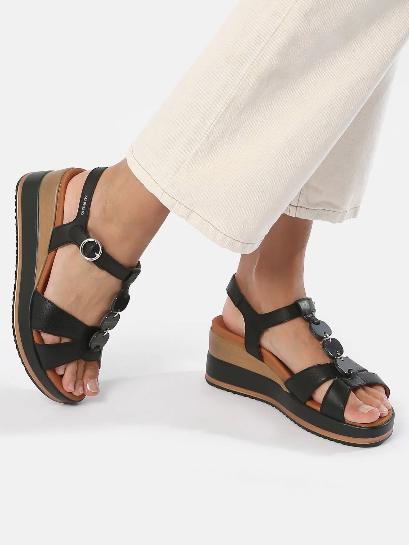Sandales talon compensé en cuir MEPHISTO